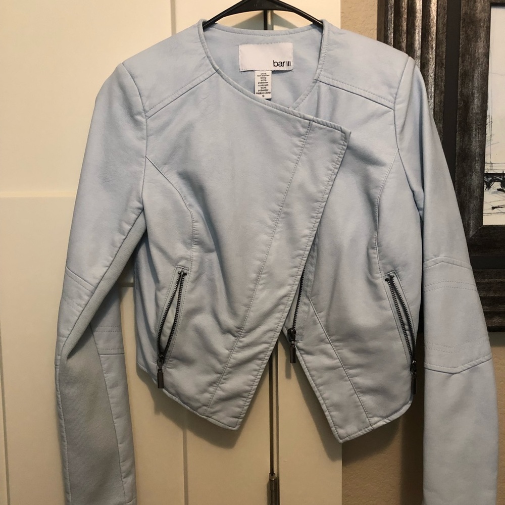 Bar III Robins Egg Blue Vegan Leather Jacket